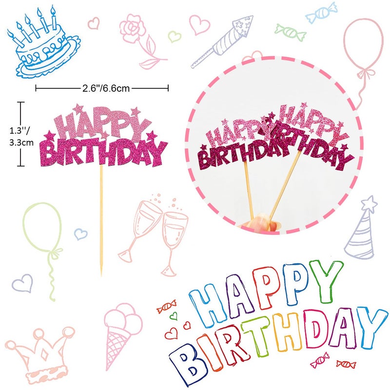 Moitkptt 24pcs Happy Birthday Cupcake Toppers  Pink Birthday Cake Decorations - Image 2