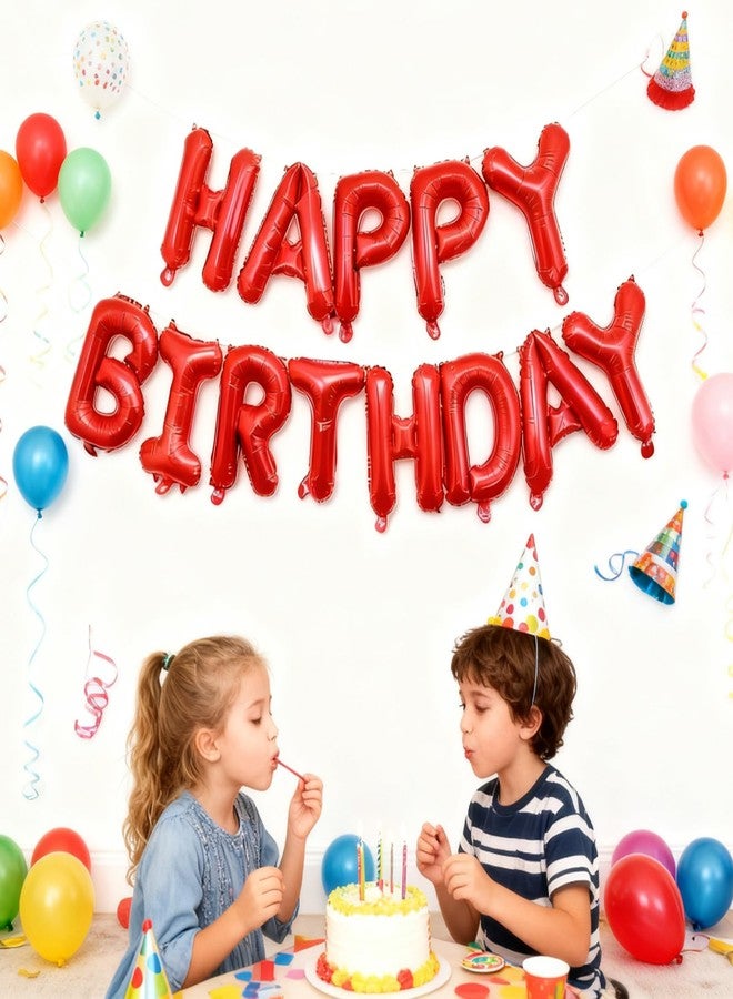 K.E.J. Red Happy Birthday Balloon Banner -16 Inch Mylar Foil Letters Balloons, Reusable Birthday Decorations and Party Supplies, Suitable for Men and Women's Birthday Decorations，Party Backdrop - Image 4