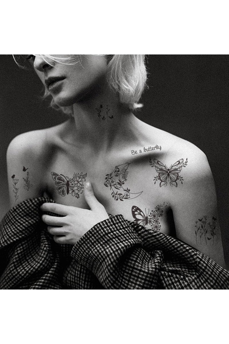 ORAINBOW Realistic Women Tattoos Butterflies Flowers Temporary 10 Sheets for Women and Girls Waterproof & Removable Floral Body Art Stickers for Summer Bridal Party Favors - Image 3