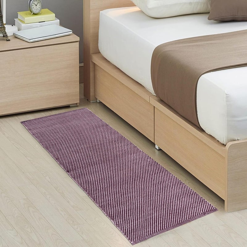 TEXTILE STUDIO Handmade Pure Cotton Bed Runner Rug (22x55 Inches) - Flat Woven, High Pile, Lightweight Laher Design, Durable, Soft, Eco-Friendly, for Bedroom, Entryway, Living Room Décor-Design-01 - Image 1