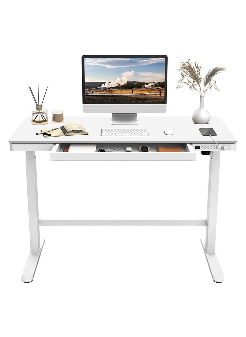 Mahmayi - Mahmayi Flexispot All In One Height Adjustable Standing Desk With USB Charging, Wooden Top White, ET-118W - Image 1