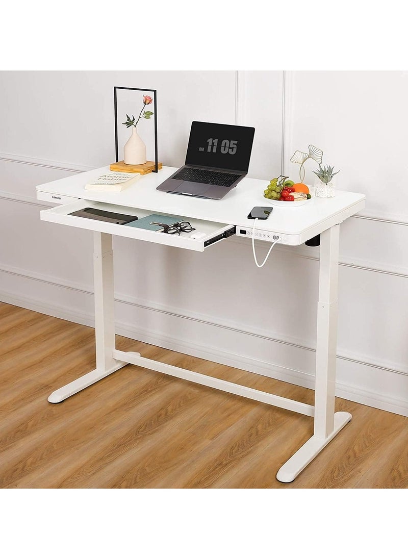 Mahmayi - Mahmayi Flexispot All In One Height Adjustable Standing Desk With USB Charging, Wooden Top White, ET-118W - Image 1