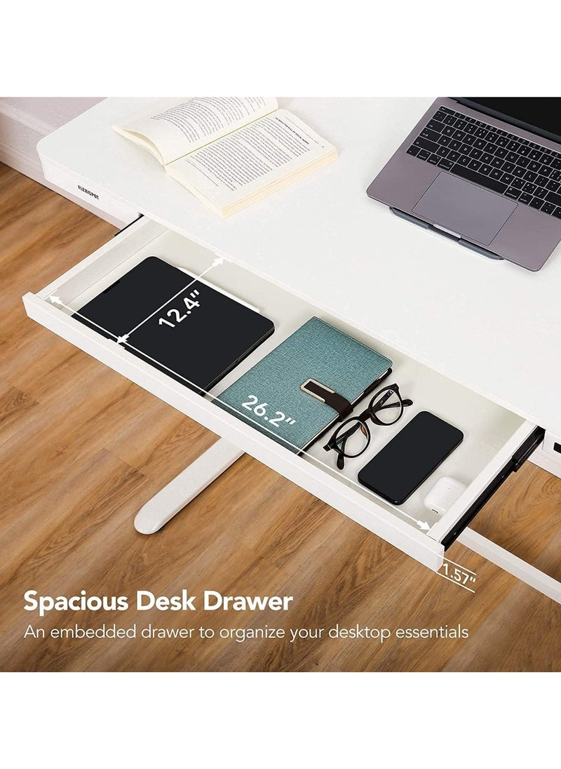Mahmayi - Mahmayi Flexispot All In One Height Adjustable Standing Desk With USB Charging, Wooden Top White, ET-118W - Image 1