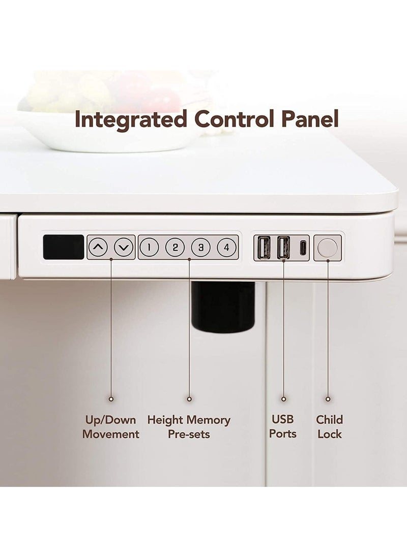 Mahmayi - Mahmayi Flexispot All In One Height Adjustable Standing Desk With USB Charging, Wooden Top White, ET-118W - Image 1
