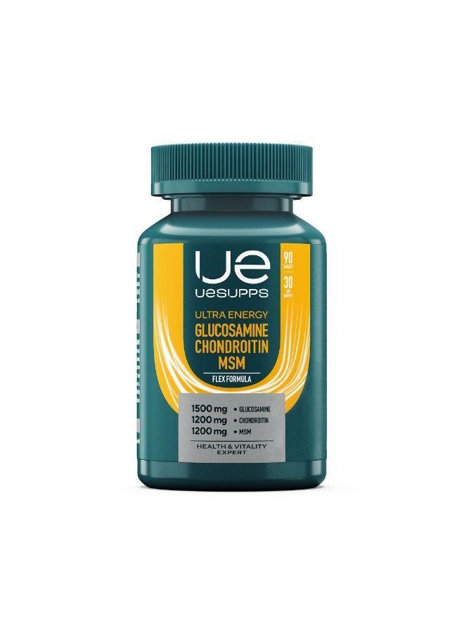 UESUPPS مكمل جلوكوزامين كوندرويتين MSM من UESUPPS | تركيبة الطاقة الفائقة المرنة مع كبريتات الجلوكوزامين وكبريتات الكوندرويتين وMSM لتغذية المفاصل والغضاريف والأنسجة الضامة | أقراص للبالغين | 90 قرص - Image 1