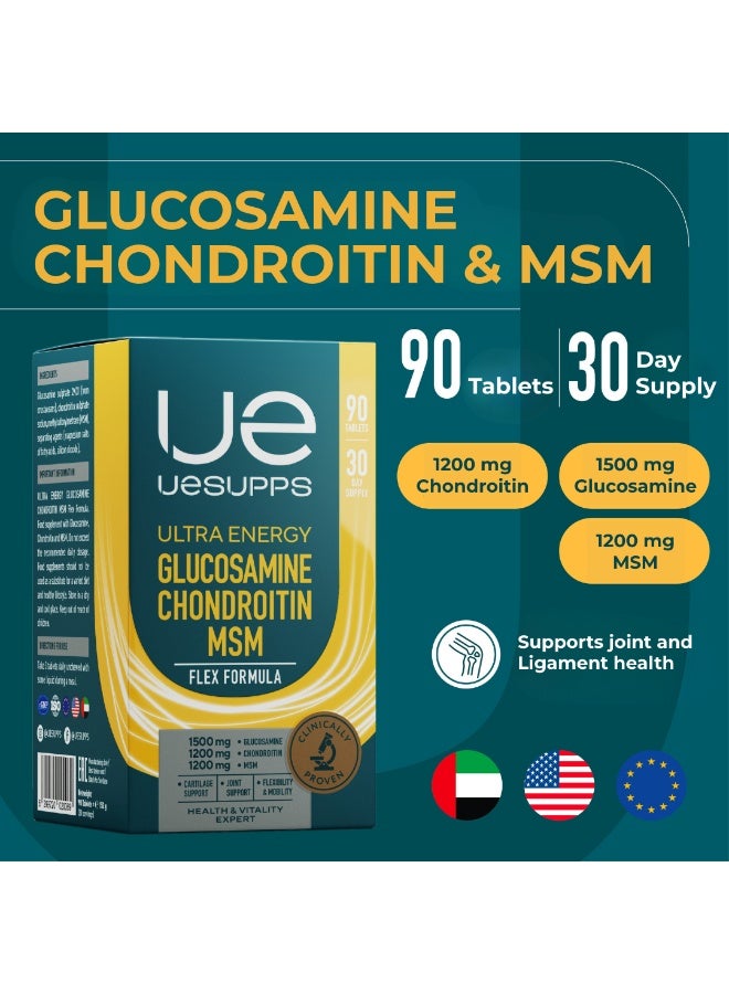 UESUPPS مكمل جلوكوزامين كوندرويتين MSM من UESUPPS | تركيبة الطاقة الفائقة المرنة مع كبريتات الجلوكوزامين وكبريتات الكوندرويتين وMSM لتغذية المفاصل والغضاريف والأنسجة الضامة | أقراص للبالغين | 90 قرص - Image 3