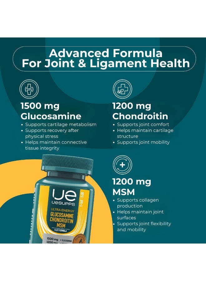 UESUPPS مكمل جلوكوزامين كوندرويتين MSM من UESUPPS | تركيبة الطاقة الفائقة المرنة مع كبريتات الجلوكوزامين وكبريتات الكوندرويتين وMSM لتغذية المفاصل والغضاريف والأنسجة الضامة | أقراص للبالغين | 90 قرص - Image 4