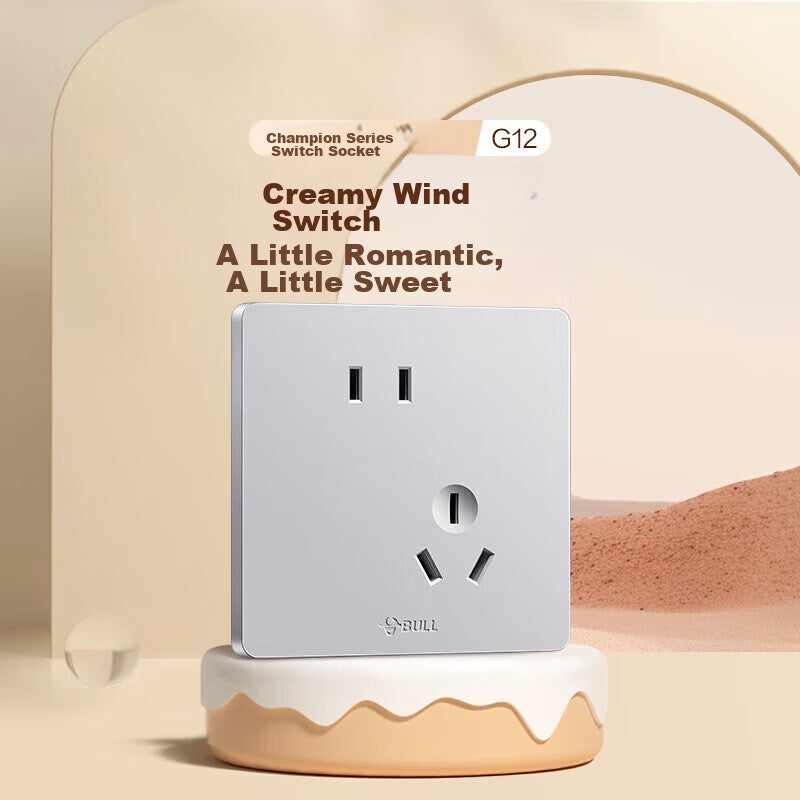 BULL Switch Socket, G12 Series 10A Slanted Five-Hole Socket, 86-Type Panel, G12Z223AS, Cream-Colored Space Silver - Image 2