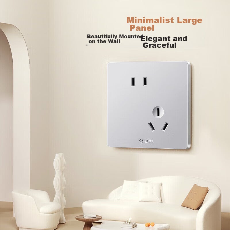 BULL Switch Socket, G12 Series 10A Slanted Five-Hole Socket, 86-Type Panel, G12Z223AS, Cream-Colored Space Silver - Image 4
