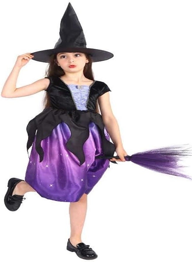 Brain Giggles Witch Costume Purple Costume for Girls Witch Dress with Hat Cosplay Outfit for Kids Themed Party - Large - Image 1
