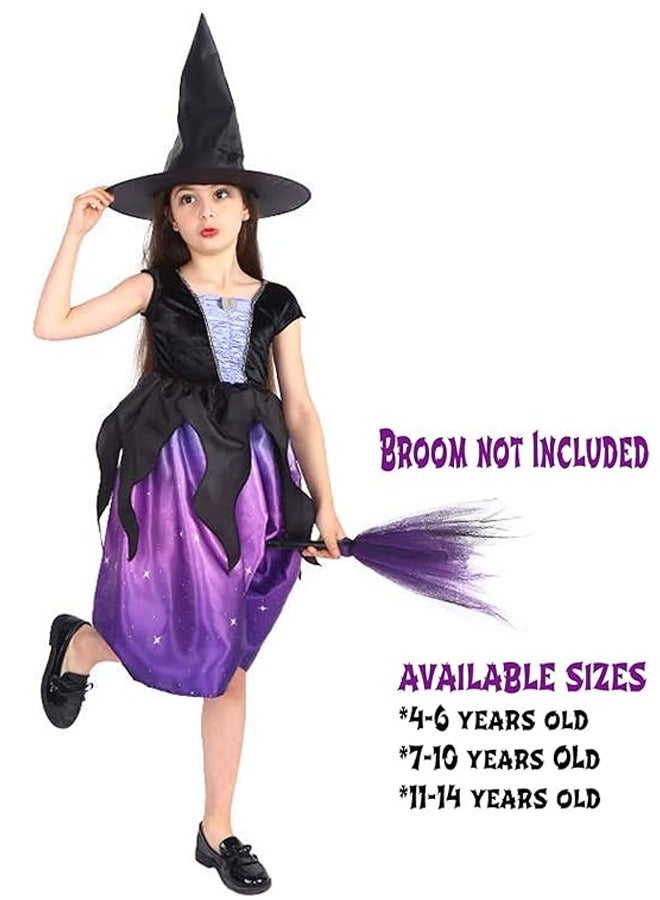 Brain Giggles Witch Costume Purple Costume for Girls Witch Dress with Hat Cosplay Outfit for Kids Themed Party - Large - Image 2