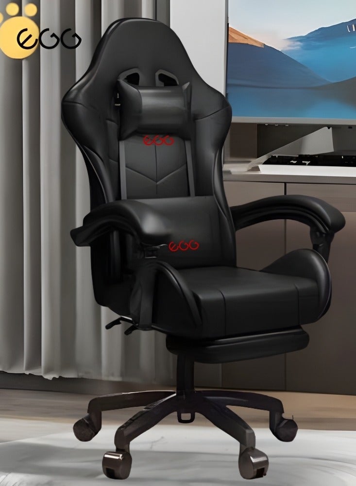 Egg Esports Gaming Chair, Adjustable Computer Chair, Computer Office, Pu Leather, High Backrest, Lumbar Support, Comfortable Armrests, Headrest With Footrest, 360° Rotation,Dark Grey 24.8X14.5X44 Inch - Image 1