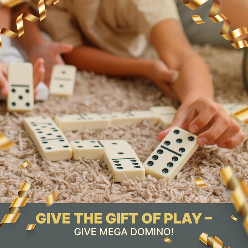 Queensell Mega Large 3" Dominoes Set for Adults and Kids – Dominoes Double 6 Classic Board Games – Double Six Domino Set with 28 Tiles and Gift Case, Juegos de Mesa (MEGA) - Image 3