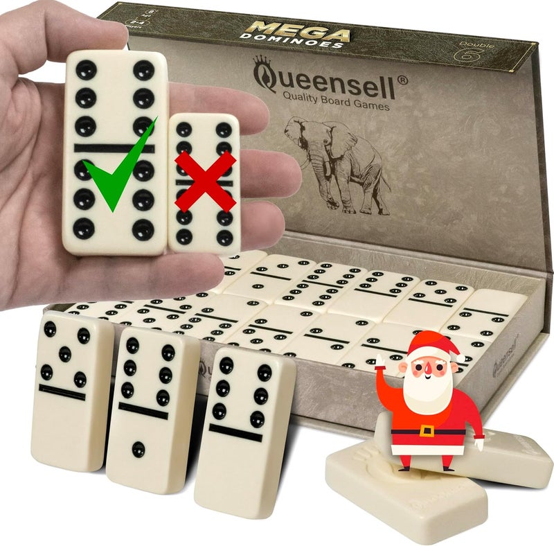 Queensell Mega Large 3" Dominoes Set for Adults and Kids – Dominoes Double 6 Classic Board Games – Double Six Domino Set with 28 Tiles and Gift Case, Juegos de Mesa (MEGA) - Image 1