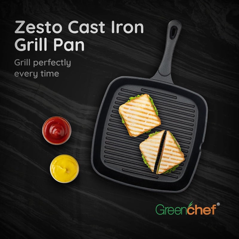 GREENCHEF Pre Seasoned Cast Iron Grill Pan Zesto - Image 2