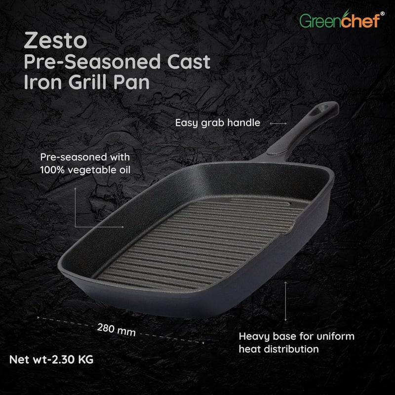 GREENCHEF Pre Seasoned Cast Iron Grill Pan Zesto - Image 3