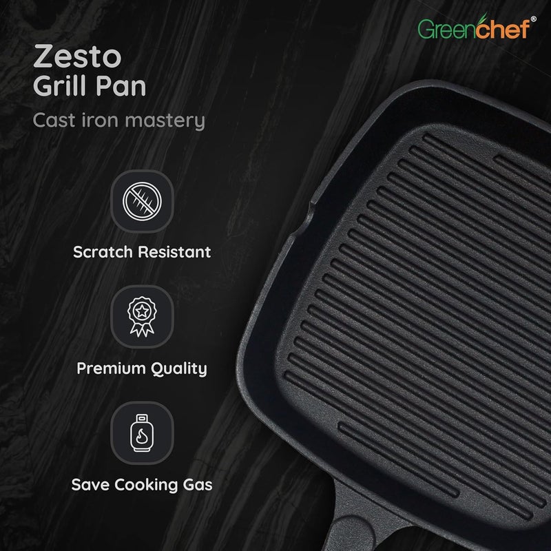 GREENCHEF Pre Seasoned Cast Iron Grill Pan Zesto - Image 5