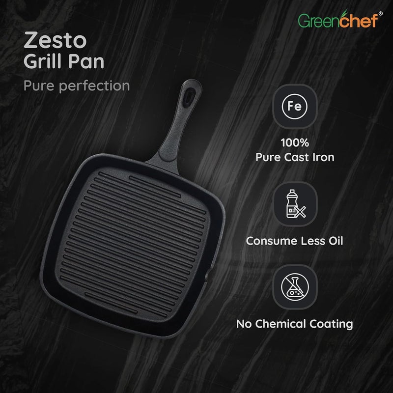 GREENCHEF Pre Seasoned Cast Iron Grill Pan Zesto - Image 4