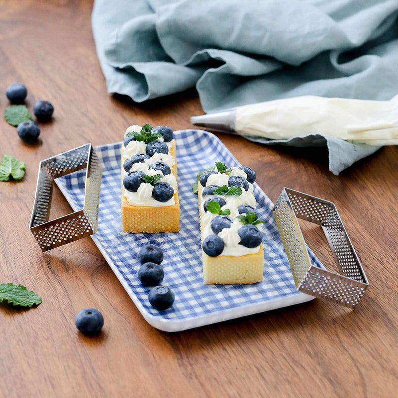 FANGSUN Tart Ring for Baking, Stainless Steel Perforated Pastry Ring Mold for French Tarte, 5 Shape Tart Rings with Gift Package - Image 4