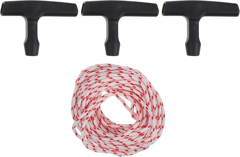 Lawn Mower Pull Cord Starter Rope Kit with 10m 3.0mm Rope and 3 Ergonomic Handles for Lawn Mowing and Garden Equipment Replacement Parts - Image 1