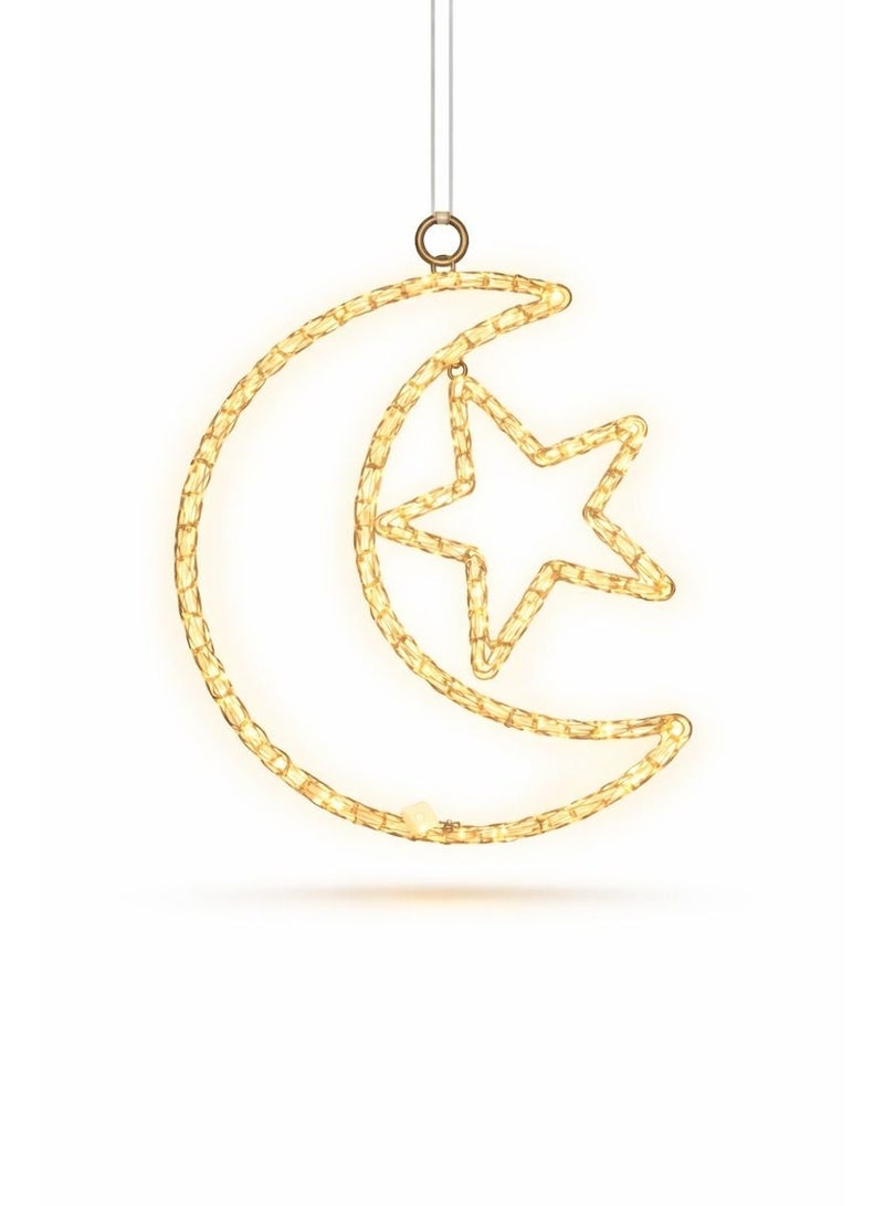 Home Care Crescent Moon & Star Hanging LED Rope Light, 44cm Warm White Decorative Lamp with 3-Pin Plug - Image 3