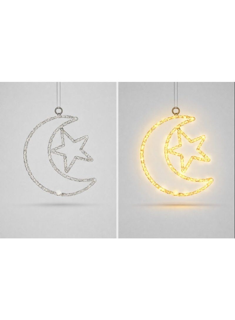 Home Care Crescent Moon & Star Hanging LED Rope Light, 44cm Warm White Decorative Lamp with 3-Pin Plug - Image 4