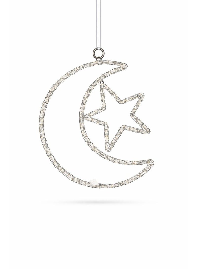 Home Care Crescent Moon & Star Hanging LED Rope Light, 44cm Warm White Decorative Lamp with 3-Pin Plug - Image 2