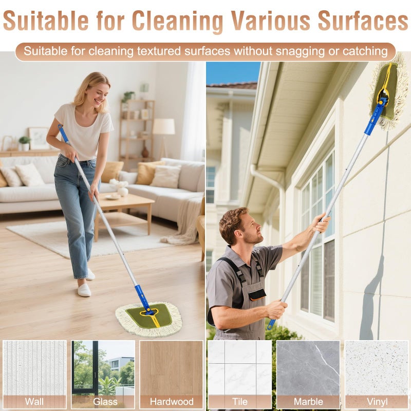 SOBONNE Commercial Dust Mop for Hardwood Floors Cleaning,Industrial Dry Mop Broom with 2 Replacement Wedge Cotton Mop Pads for Walls,Hardwood,Laminate, Vinyl,Tile,Home,Warehouse Floor Duster,Green - Image 4