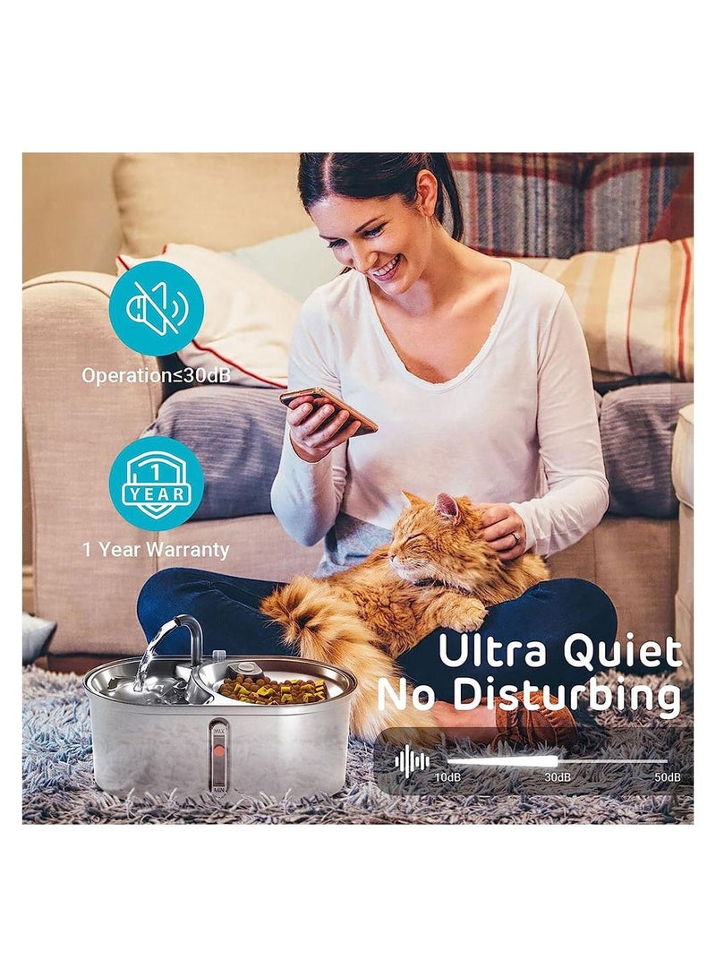 Cool Baby COOLBABY Double Bowl Cat Water Fountain Stainless Steel with Two Spouts 3L Cat Food and Water Dispenser Set Dog Water Fountain and Food Bowl  - Image 2