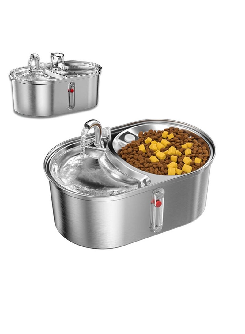 Cool Baby COOLBABY Double Bowl Cat Water Fountain Stainless Steel with Two Spouts 3L Cat Food and Water Dispenser Set Dog Water Fountain and Food Bowl  - Image 1