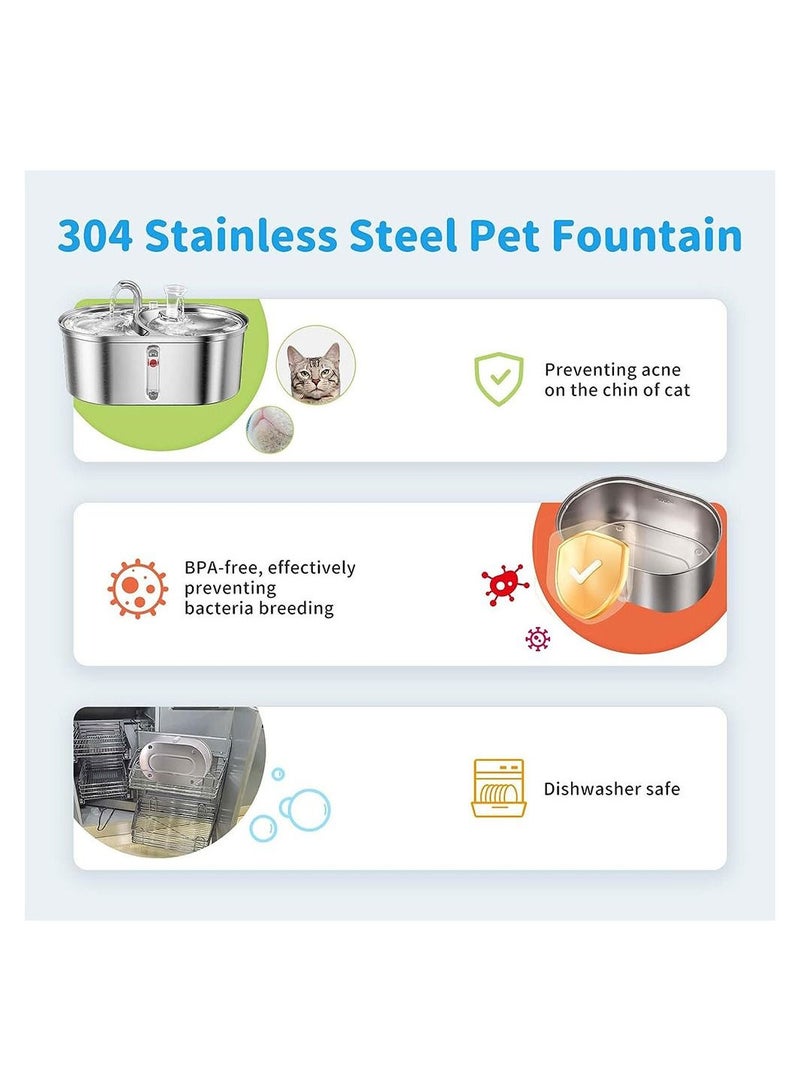 Cool Baby COOLBABY Double Bowl Cat Water Fountain Stainless Steel with Two Spouts 3L Cat Food and Water Dispenser Set Dog Water Fountain and Food Bowl  - Image 4