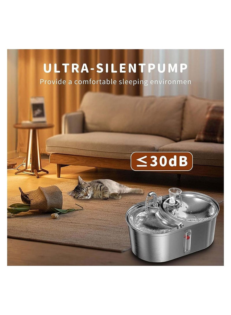 Cool Baby COOLBABY Double Bowl Cat Water Fountain Stainless Steel with Two Spouts 3L Cat Food and Water Dispenser Set Dog Water Fountain and Food Bowl  - Image 5