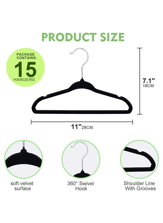SKY-TOUCH Pack Of 30 Non-Slip Velvet Kids Hangers With 360 Chrome Swivel Hook, Black  - Image 3