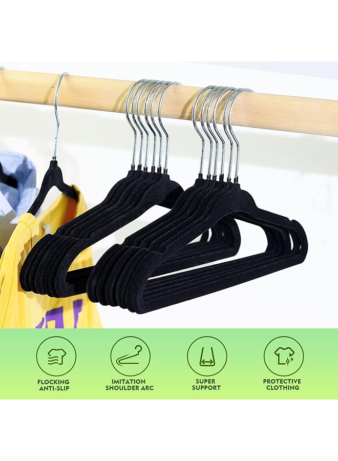 SKY-TOUCH Pack Of 30 Non-Slip Velvet Kids Hangers With 360 Chrome Swivel Hook, Black  - Image 2