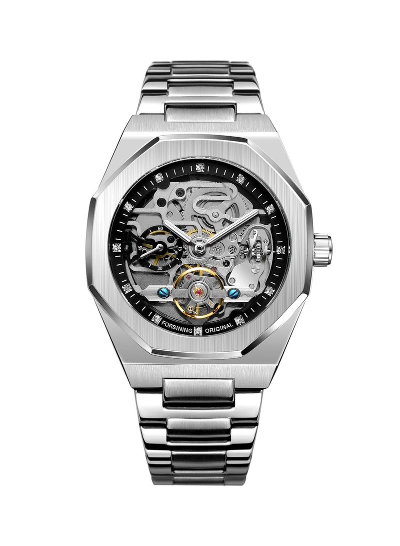 فورسينينج FORSINING ساعة هيكل عظمي من الفولاذ المقاوم للصدأ للرجال ، ساعة سيلويندج أوتوماتيكية ، مقاومة للماء - Image 2