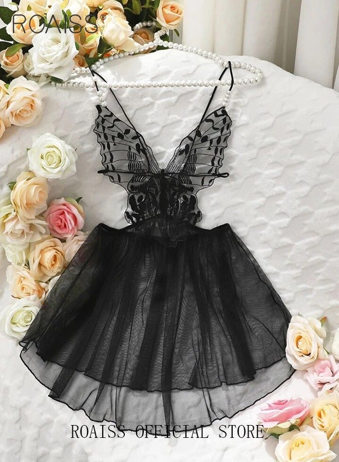 roaiss Two Piece of Women Lacec Nightdress Set Lingerie for Ladies Dress Pearl Bow Decor Dress - Image 1