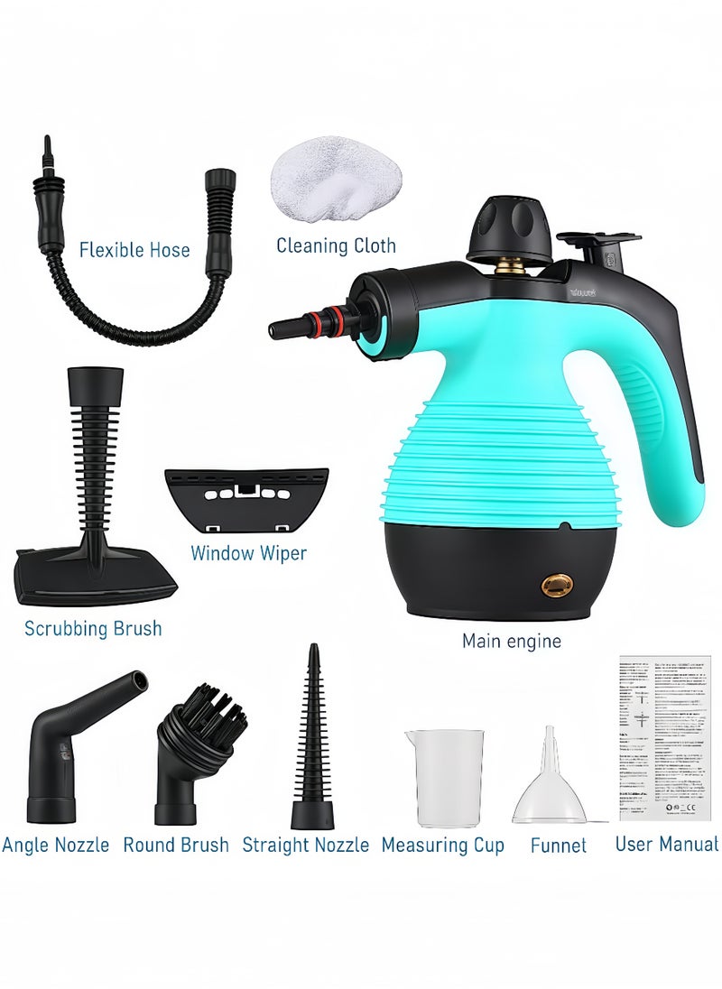 Handheld Steam Cleaner 1050W, High-Temperature Pressurized Steam Cleaning Machine with 9 Accessories, Multifunctional for Home and Car, 220V, Blue