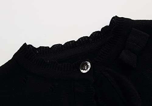 Miccina Baby Girls Cardigan Sweater Bolero Shrugs Toddler Kids Knitted Long Sleeve Button Closure Cropped Dress Up Jacket Tops Black - Image 4