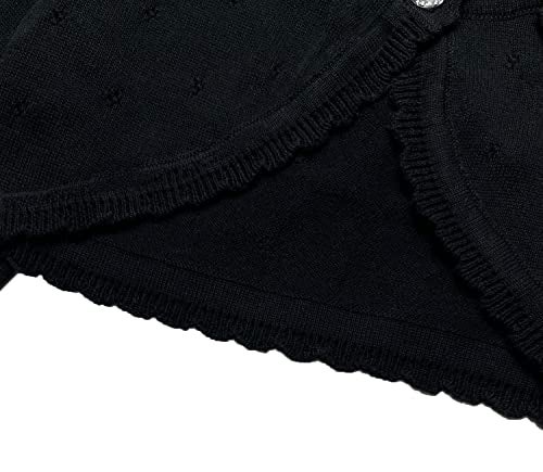 Miccina Baby Girls Cardigan Sweater Bolero Shrugs Toddler Kids Knitted Long Sleeve Button Closure Cropped Dress Up Jacket Tops Black - Image 5