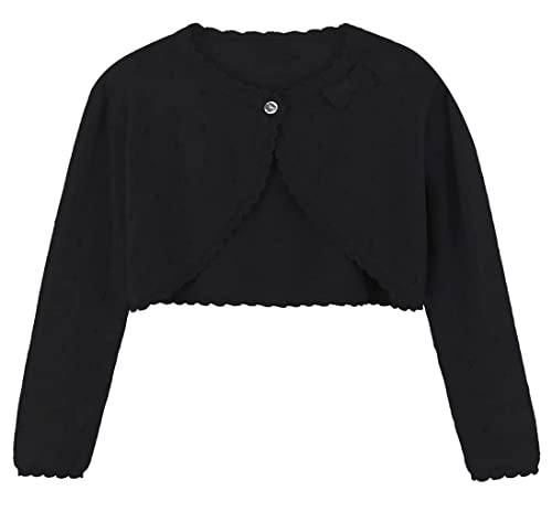 Miccina Baby Girls Cardigan Sweater Bolero Shrugs Toddler Kids Knitted Long Sleeve Button Closure Cropped Dress Up Jacket Tops Black - Image 1