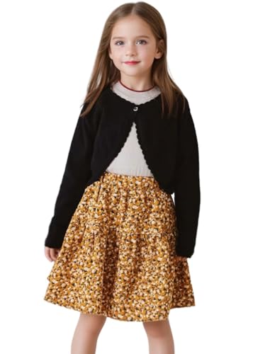 Miccina Baby Girls Cardigan Sweater Bolero Shrugs Toddler Kids Knitted Long Sleeve Button Closure Cropped Dress Up Jacket Tops Black - Image 2