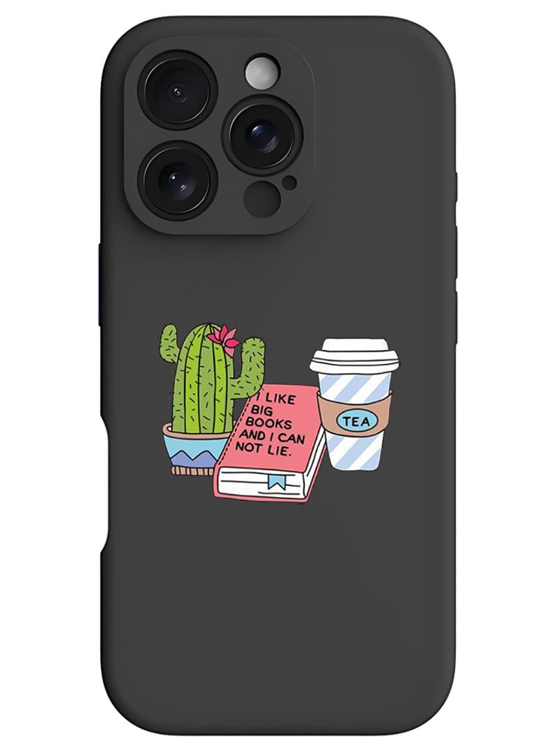 Theodor iPhone 16 Pro Max Black Protective Slim Fit Case Liquid Silicone Cover with Full Body Protection Anti-Scratch Shockproof Case For iPhone - cactus coffee books - Image 1