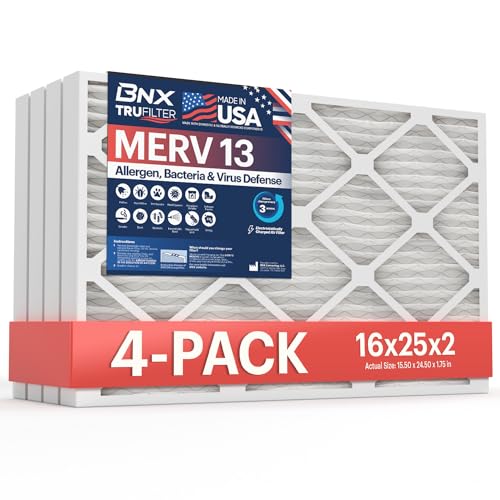 BNX TruFilter 16x25x2 Air Filter MERV 13 4Pack MADE IN USA Electrostatic Pleated Air Conditioner HVAC AC Furnace Filters for Allergies Pollen Mold Bacteria Smoke Allergen MPR 1900 FPR 10 - Image 1