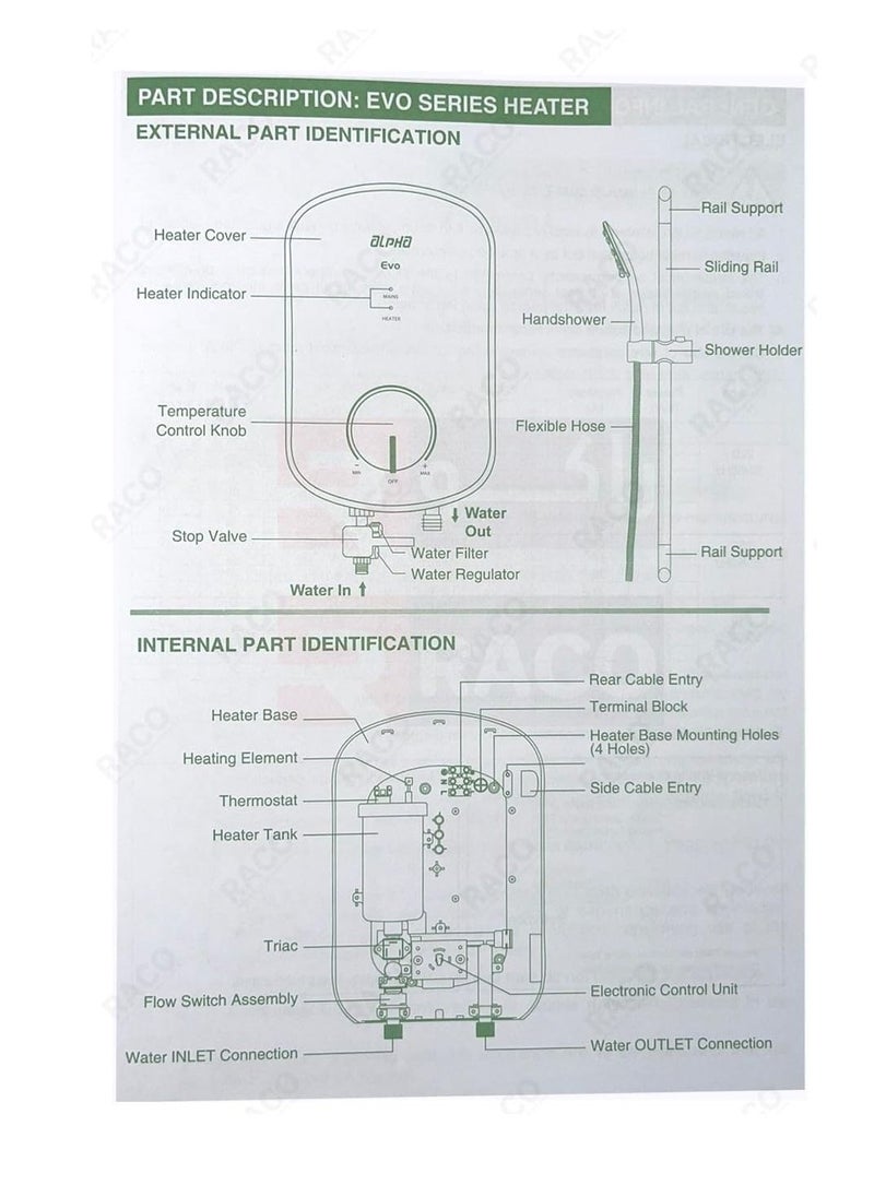 Alpha RACO Alpha EVO Shower Heater Instant Water Heater 3.5kW – 4.2kW Made in Malaysia  - Image 2