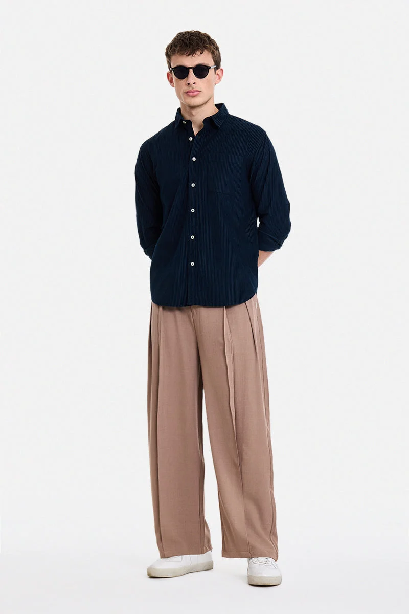 سنيتش Brown Solid Wide Leg Casual Trousers