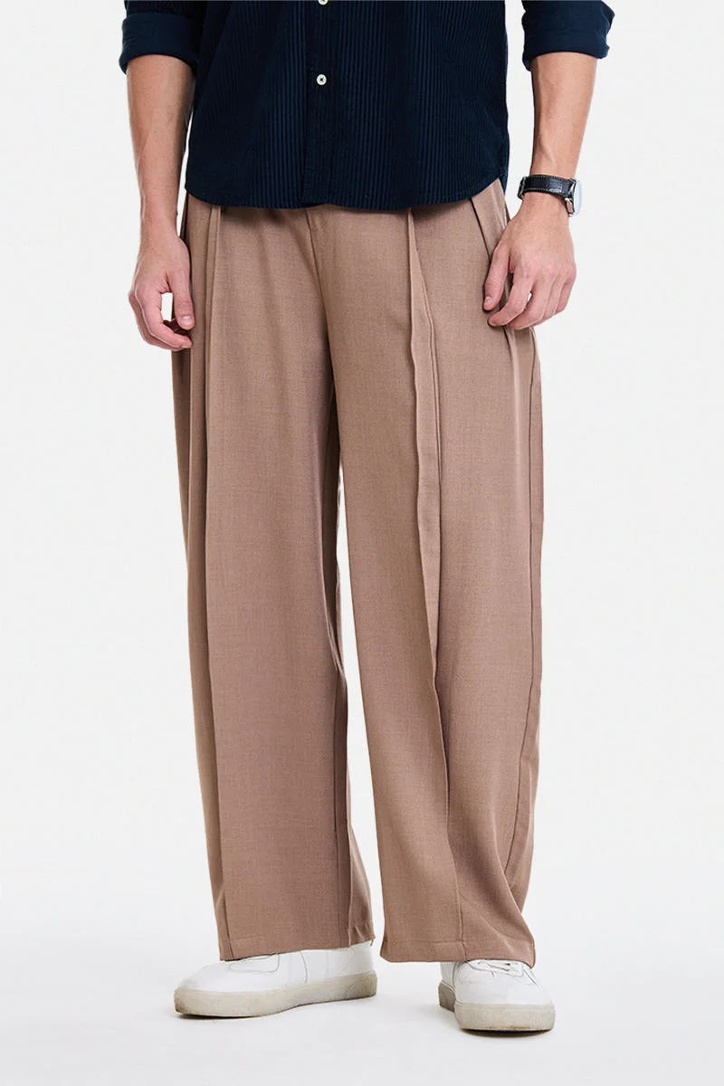 سنيتش Brown Solid Wide Leg Casual Trousers