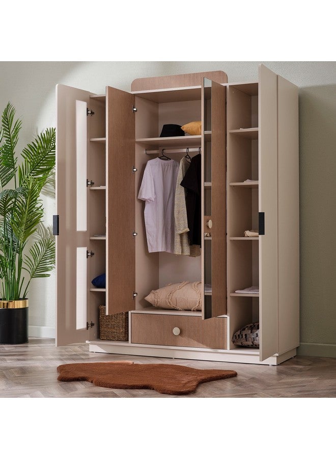 Home Box خزانة ملابس كينغ슬ay ذات 4 أبواب مع 1 درج و2 مرآة 51.8 × 207.8 × 161.2 سم - Image 4