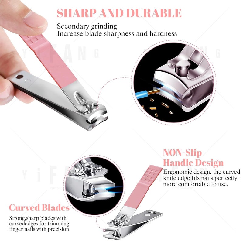 QLNE Women' Manicure Set Pedicure Kit Nail Clippers Set Fingernail Clipper Set Ingrown Toenail Nail Kit Scissor Nail Trimmer Kit 15 in 1 Travel Nail Kit Care Grooming Tools with Fine Case Gift (Pink 15) - Image 2