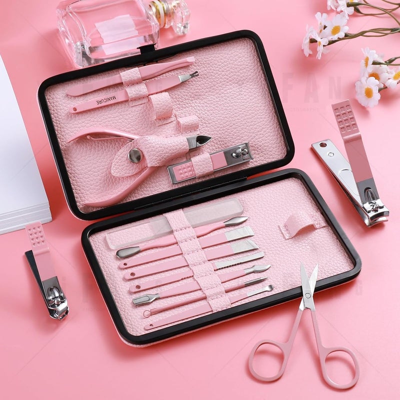 QLNE Women' Manicure Set Pedicure Kit Nail Clippers Set Fingernail Clipper Set Ingrown Toenail Nail Kit Scissor Nail Trimmer Kit 15 in 1 Travel Nail Kit Care Grooming Tools with Fine Case Gift (Pink 15) - Image 5
