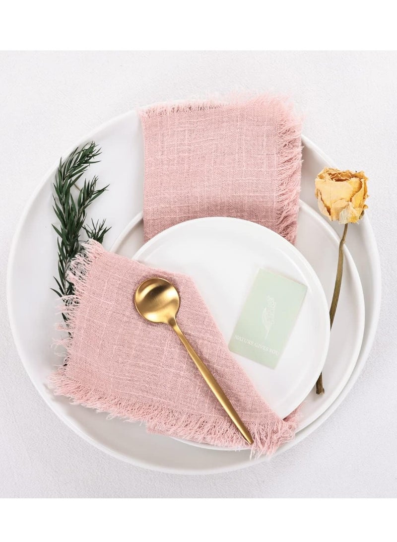 SYOSI Handmade Cloth Napkins, Cloth Napkins with Fringe Set of 6, Rose Cotton Linen Napkins, Versatile Handmade Square Rustic Fringe Napkins for Dinner, Wedding and Parties 18"x18" - Image 2